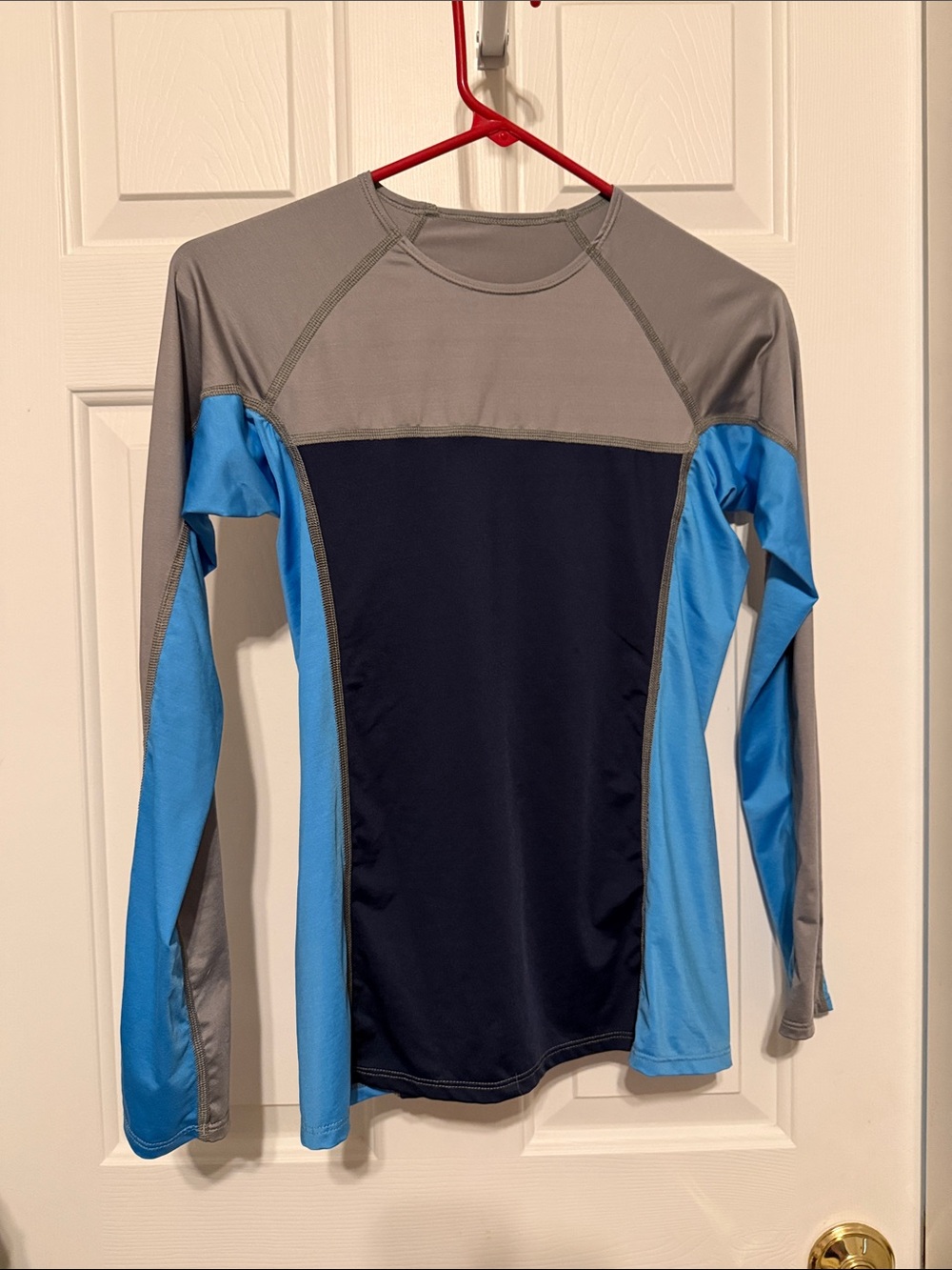 Women's Patagonia Colorblock Athletic Long Sleeve Top - Gray, Navy & Bright Blue